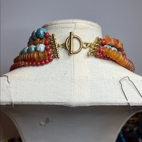 Blue and Red Multi-Strand Necklace with Natural Stones - Picture 3 of 6